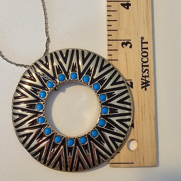 House of Harlow Circle Tribal Pendant Necklace with Turquoise Cabochons - Picture 5 of 5